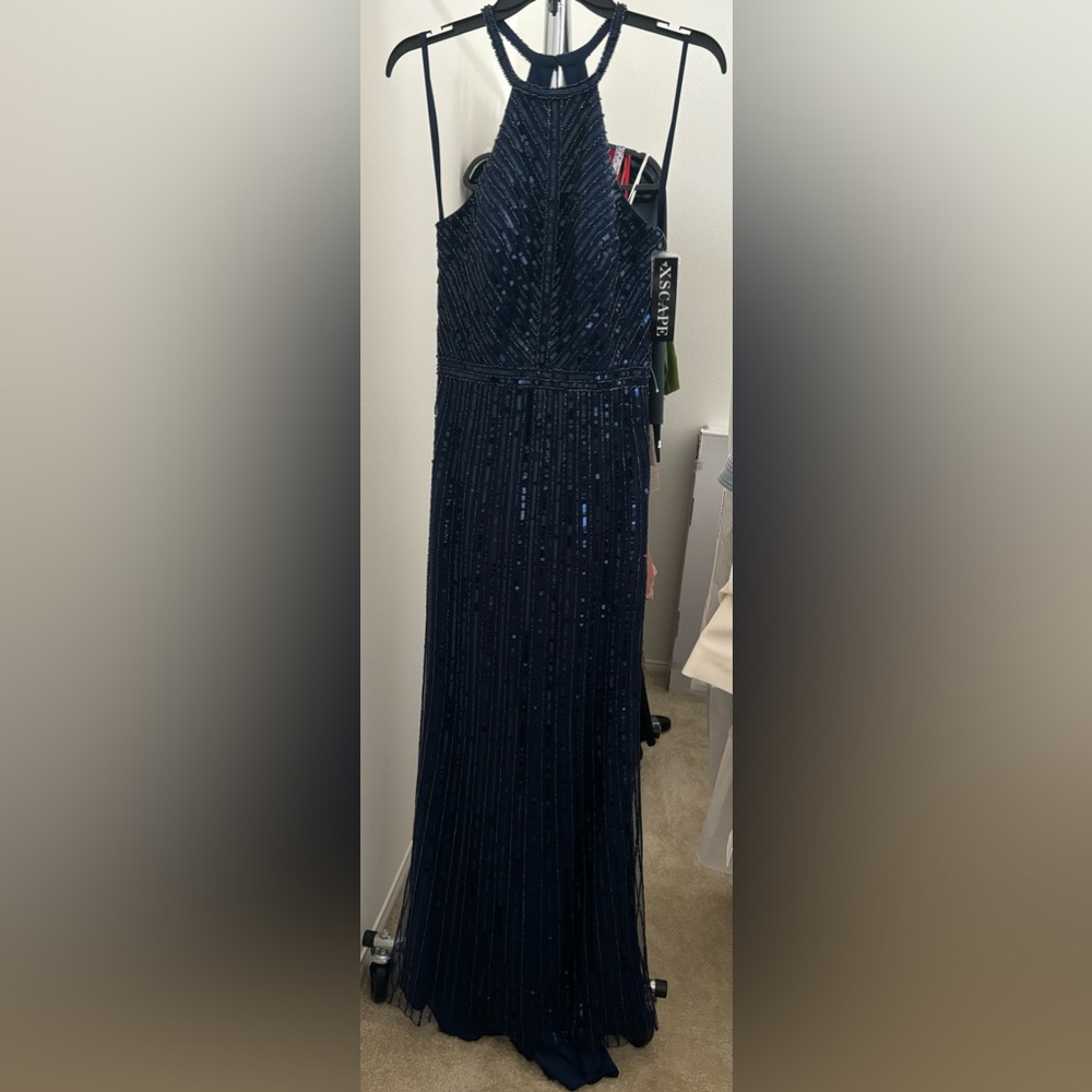 Elegant Navy Blue Halter Dress